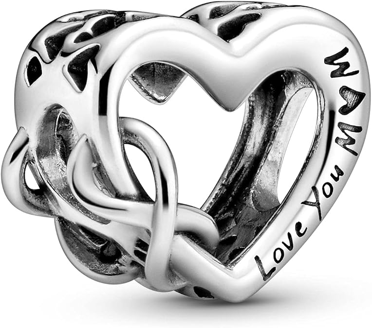 PANDORA Love You Mom Infinity Heart Charm - Compatible Moments Bracelets - Jewelry for Women - Gift for Women in Your Life - Made with Sterling Silver