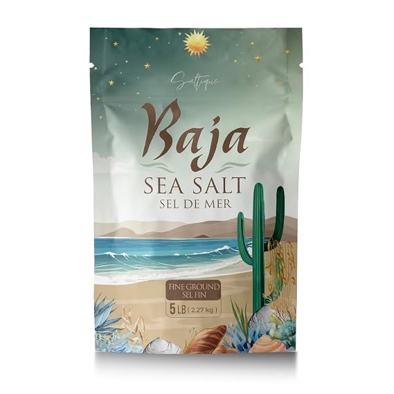 Saltique 5lb Baja Sea Salt Fine Ground - Contains a Balance of 90 Minerals Helping You Stay Hydrated And Improve Electrolyte Balance-100% Unrefined - GMO-free - Paleo