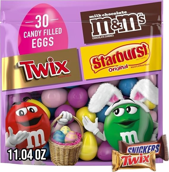 M&M'S, TWIX and STARBURST, Mixed Easter Candy Assortment, Prefilled Easter Eggs, 11.04 Ounces Candy Bag