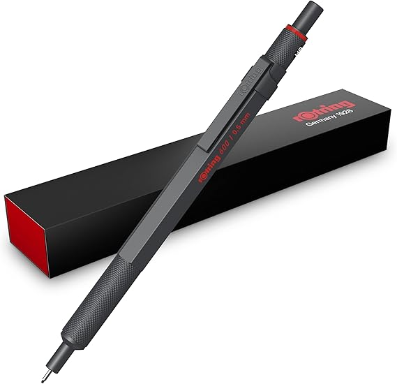 rOtring 600 Mechanical Pencil HB Lead 0.5 mm with Full Metal Shaft Stone Grey Non-Slip Knurled Grip Zone and Hex Shank
