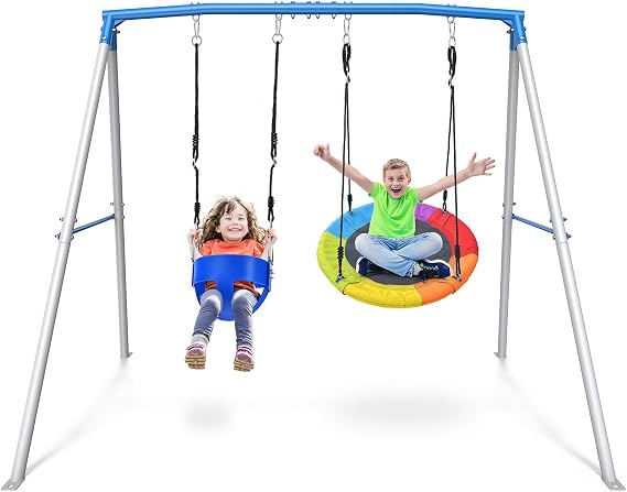 Trekassy Swing Sets for Backyard,440lbs A-Frame with Saucer & Toddler Swing