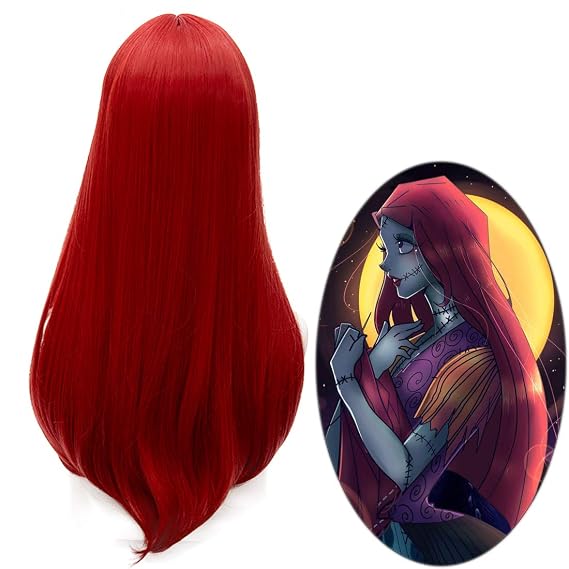 Probeauty 60cm Red Sally Wig for Women, Long Straight Center Part Cosplay Wig for Halloween Costume Party