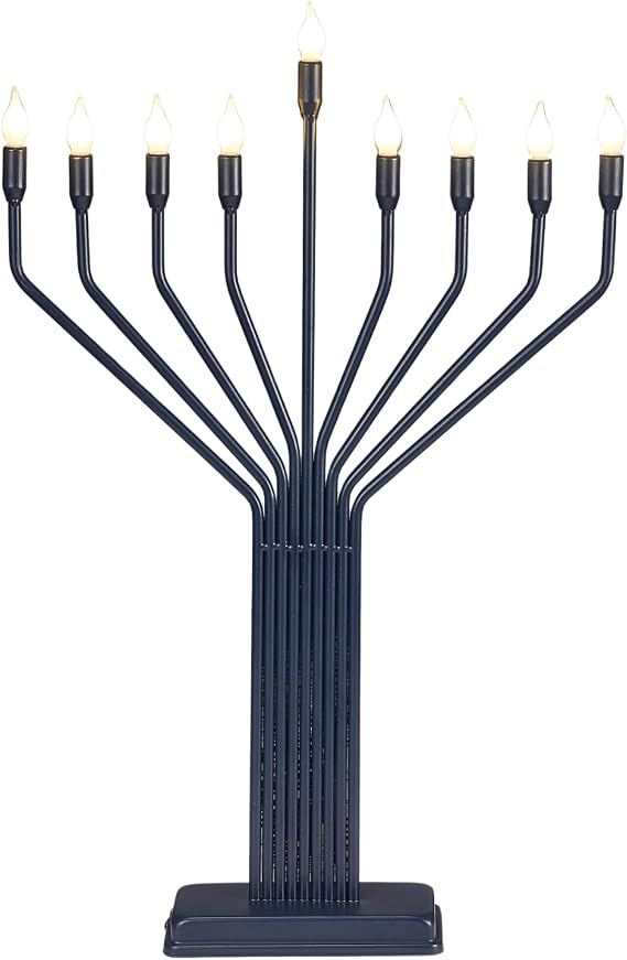 Rite Lite LED Knesset Menorah Large Display- Navy Blue Electric Chanukah Living Room Centerpiece Frosted LED Bulbs Hanukkah Gifts, Cord Switch for Easy On/Off, Jewish Holiday Decor Party Favors 24" H
