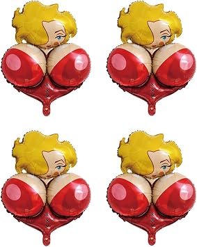 4PCS Adult Erotic Bachelorette Girl With Big Breasts Balloon Prank Trick Funny Balloon, For Bridal Shower Birthday Single Boys Girls Party Funny Decoration