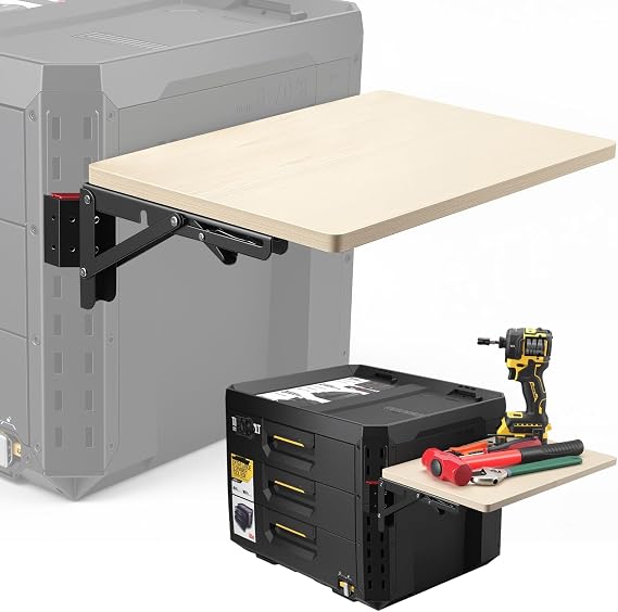 Heavy Duty Foldable Work Table Fit for ToughBuilt StackTech Toolbox, Portable Side Workbench Attachment with 50 lbs Load Capacity,Packout Toolbox Accessories
