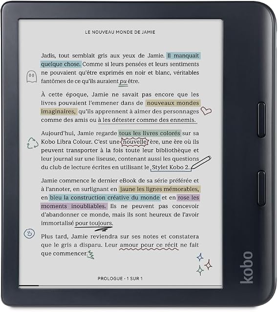 Kobo Libra Colour | eReader | 7 Glare-Free Colour E Ink KaleidoTM 3 Display | Dark Mode Option | Audiobooks | Waterproof | Black