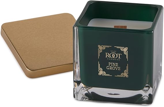 Root Candles Holiday Scented Candles Honeycomb Beeswax Blend Premium Handcrafted Candle with Wood Wick, 6-Ounce Square, Pine Grove