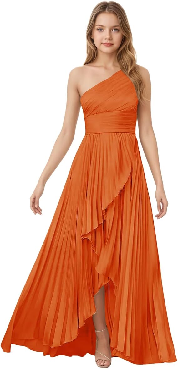Satin Junior Bridesmaid Dresses One Shoulder Flower Girl Dresses Long Ruffle Girls Formal Dress with Slit
