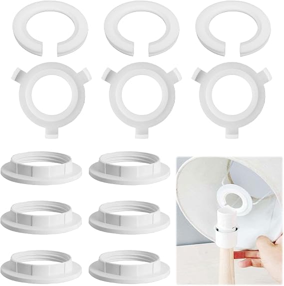 12Pack 6 PCS E27 to E14 Lampshade Reducer Ring and 6 PCS E14 Lampshade Reducer Rings,White Lamp Shade Reducer Ring,Plastic Light Fitting Parts E14 Light Shade Adapter Rings for Desk and Ceiling Lamps