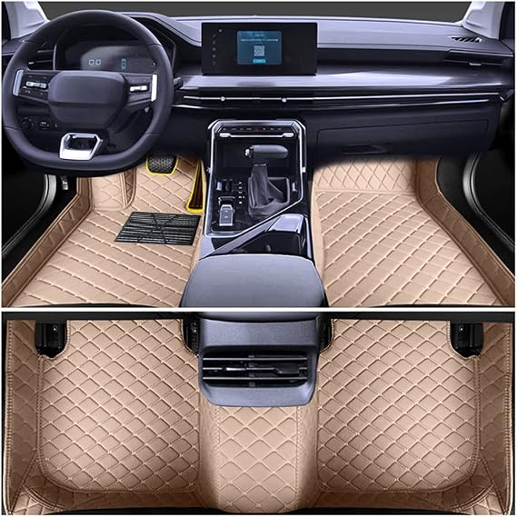 Leather Car Floor Mats for CX-30 2020-2021 Front & Rear Full Coverage Liner/Set (Beige)