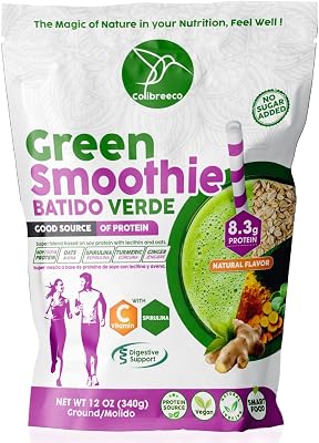 COLIBREECO, Plant-Based Green Protein Powder, 12 oz Pack of 1 Superfood Protein with Spirulina, Turmeric, Ginger, Probiotics for Digestive Support, Nutrition & Energy. Vegan & Chemical-Free.