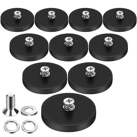 DIYMAG 10Pack Rubber Coated Anti-Scratch Mounting Magnets, 30LBS Neodymium Magnet Based with M5 Threaded Studs Strong Magnetic Hold The Base for Light Bar Mirror Camera Tool,1.69 Inch