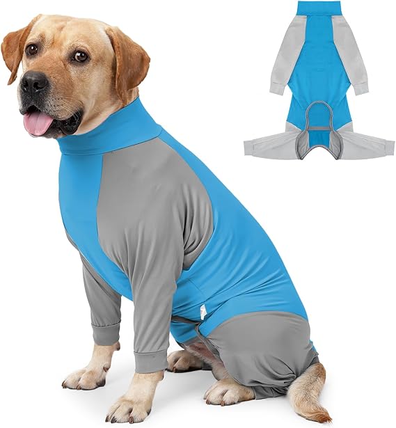 Recovery Suit for Dogs After Sugery, Long Sleeve Dog Surgery Recovery Suit for Female Spay Neuter Dogs, Breathable Dog Onesie Spay Body Suit for Abdominal Wounds Anti Shedding Blue Medium