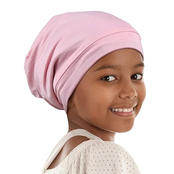 Alnorm Girls Curly Girl Sleep Cap Satin Lined Beanie Cap Slap Hat for Black Girls Adjustable