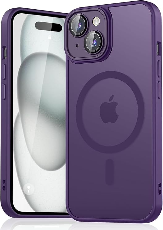 MADNOVA iPhone 14 Plus İçin Telefon Kılıfı Magsafe ile Uyumlu Kamera Korumalı Mat Şeffaf Görünümlü Telefon Kılıfı (Mor)
