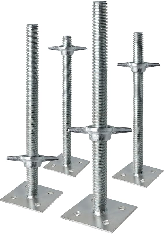 Scaffold Adjustable Leveling Jacks 18.25", 4 Pack Solid Screw Jacks with Wide Base Plate and Galvanized Finish, Fit Baker Style Scaffolding