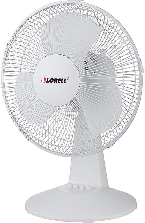 Lorell Oscillating Desk Fan, 12" Diameter, 3 Speed, White