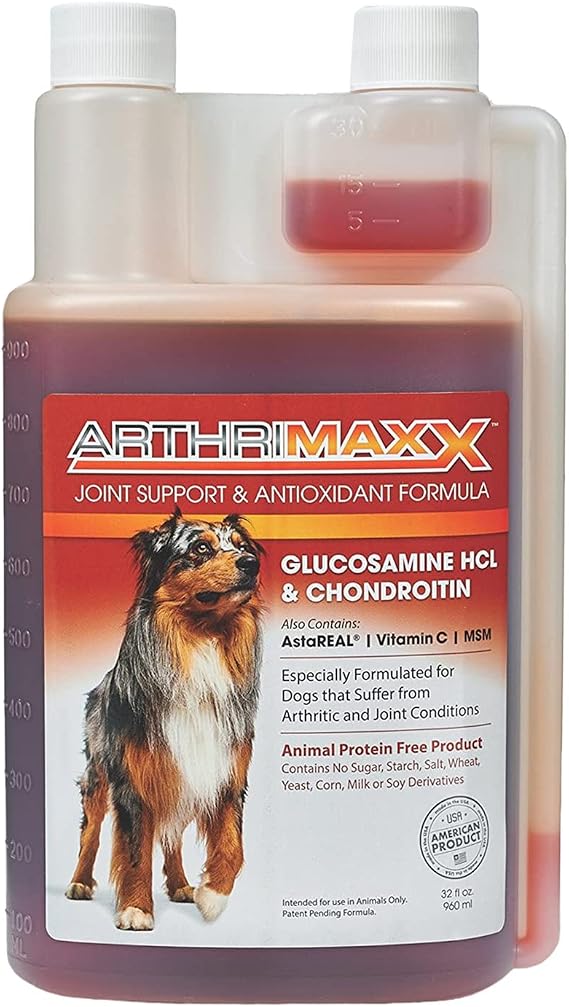 ArthriMAXX Dog Supplement for Joint Inflammation & Arthritis, Naturally Potent Dog Joint Care, Antioxidant Formula with MSM, Chondroitin, Vitamin C, Glucosamine For Dogs, 32 fl oz