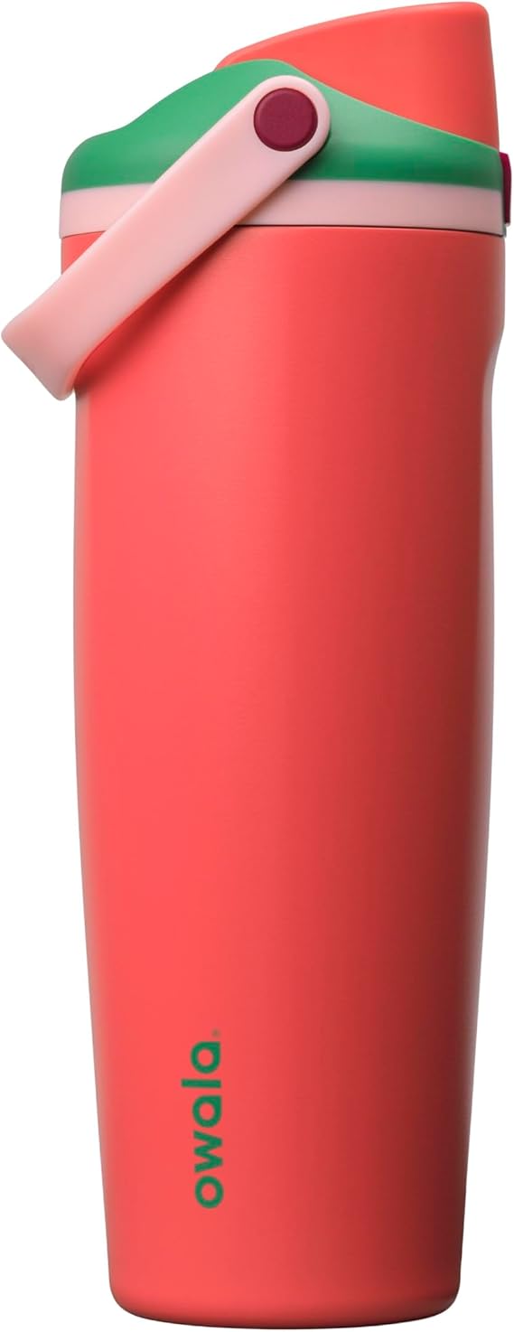 Owala FreeSip Sway Insulated Stainless Steel Water Bottle with Two-Way Spout, Built-in Straw and Bucket Handle, Made for Travel, School, and Sports, 890ml, BPA Free, Leak Proof, Strawberry Fields