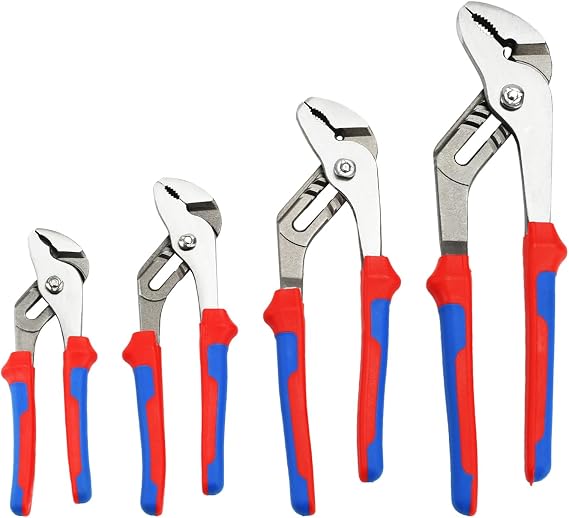 4 Piece Alligator Water Pump Pliers with Two Material Handles Tongue and Groove Pliers Set Including 12 10 8 6 Perfect for Plumbing Repair and Basic Maintenance