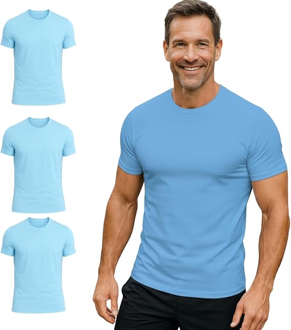 LINE ONE Men's T-Shirt Crew Neck Undershirt Men's Stretch Short Sleeve Shirt Cotton Basic Slim Fit
