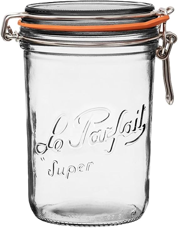 Le Parfait Super Terrines - Wide Mouth French Glass Preserving Jars - Zero Waste Packaging (4 Pack, 1000ml - 32oz - Quart)