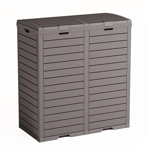 62 Gallon Outdoor Trash Can with Tiered Lid and Drip Tray,Waterproof Resin Waste Bin Indoor,Durable,Stylish,Lightweight Garbage Bin for Patio,Kitchen,Backyard and Office(Gray)