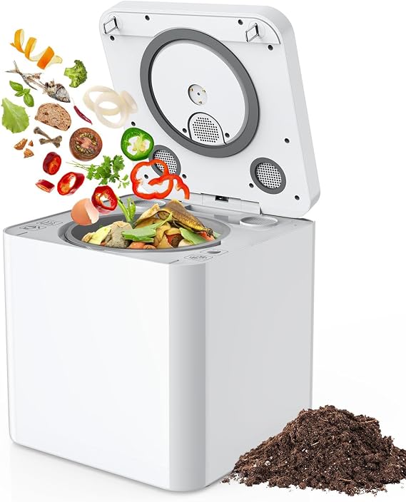 Electric Kitchen Composter, One-Touch Turn Food Waste to Compost, 3.3L Dual Vent Odorless Countertop Compost Bin, Auto Cleaning, Organic Compost with Activated Carbon Filter