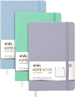 ViVin Lined Journal Notebooks for Work,192 Pages,5.5 x 8.3 inch,College Ruled,A5 Hardcover Journaling Notebooks for Work,3 PackMorandi Purple,Morandi Blue,Morandi Gree