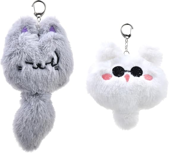 PUCAPOCO JJK Keychain Gojo Geto Plush Keychain Anime Jujutsu Inspired Keyrings for Best Friend, Grey,white, 5.9''/7.1''