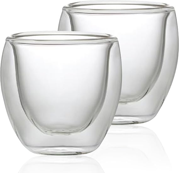 Double Wall Espresso Cups Set of 2 - Borosilicate Glass Coffee Shot Glasses, Insulated Clear Glass for Hot and Cold Drinks, Espresso, Macchiato, Tea
