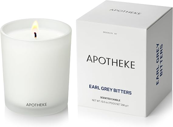 Apotheke Signature Scented Candles for Home, Earl Grey Bitters - 10.5 Oz | Long-Lasting Non-Toxic Soy Wax Jar Candle with Essential Oils, Large - Luxury Gift for Women & Men