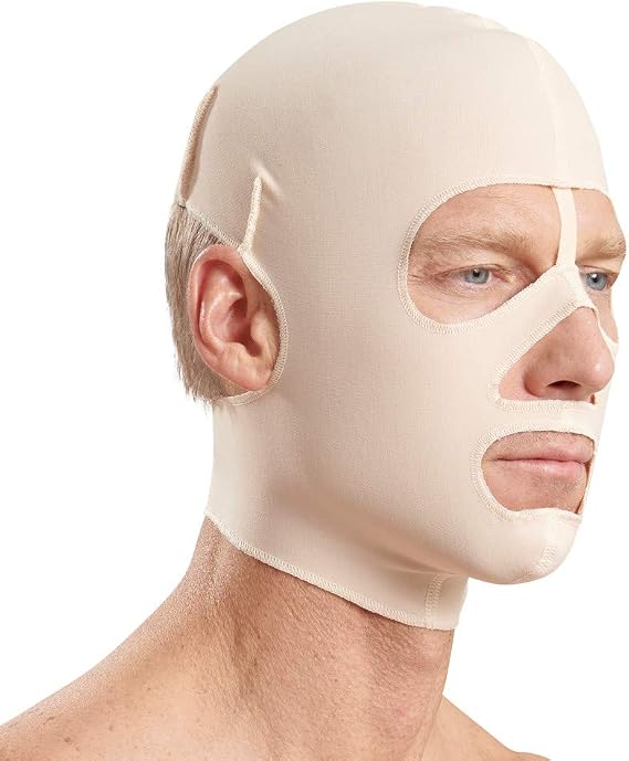 Marena Full-Coverage Face Mask - Post Facial Surgery Compression Garment, Recovery Chin Strap Beige, X-Large