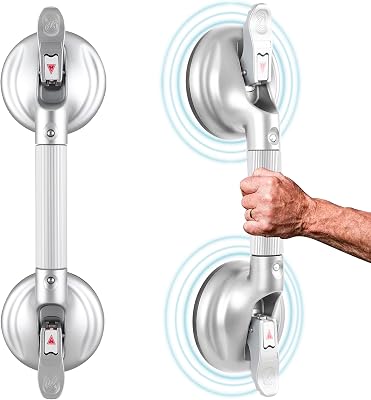 Shower Handle Upgraded 15 inch Grab Bar for Bathtub,Shower Handles with Strong Suction Cup,Bathroom Safety Grab Bar for Handicap Elderly Seniors and Disabled,Silver