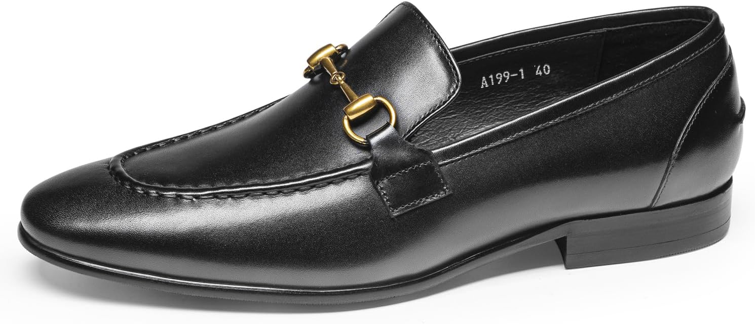 Loafers for Men - Genuine Leather Horsebit Loafers | Classic Dress Shoes with Polished Metal Detail for Formal Wear