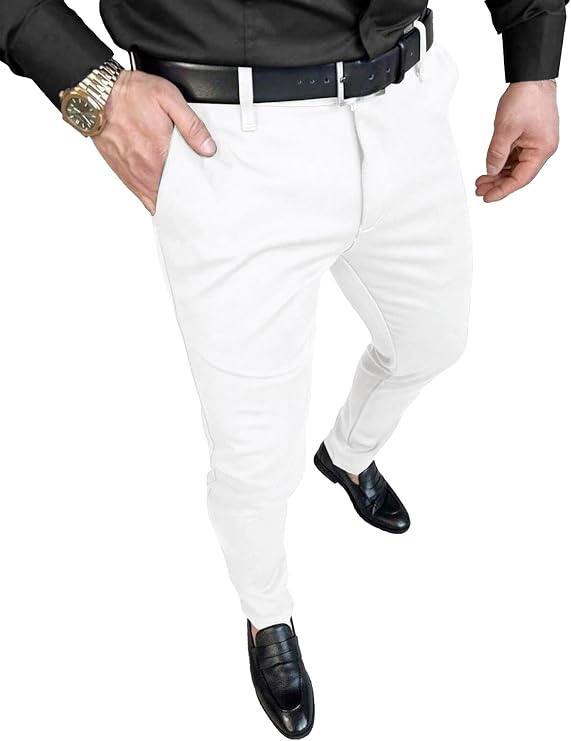 PLEPAN Men's Slim Fit Stretch Dress Pants Skinny Slacks Tapered Trousers