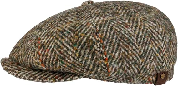 Stetson Hatteras Newsboy Cap Multicoloured Herringbone Extra Wide Fit Made in EU Men