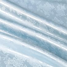 60" Wide Light Blue Satin Floral Jacquard Fabric Shiny Silky Satin Fabric by The Yard for Table Runner，Napkins，Wedding，Dress，Bedding Sheet,DIY Crafts，10 Yards