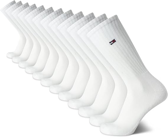 Tommy Hilfiger Mens 12 Pack Cotton Blend Cushioned Athletic Crew Socks | Breathable Moisture Wicking Yarn With a Padded Footbed and Targeted Arch Support, All Day Comfort for Running, Gym and Sports