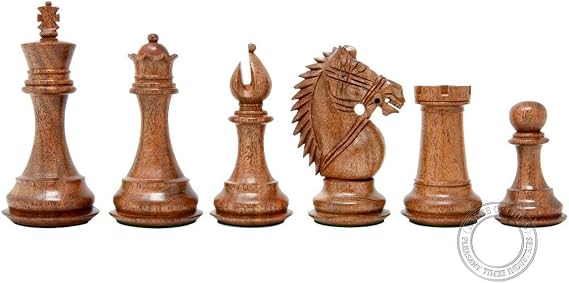 House of Chess - Ringy Rosewood (Acacia Rhodoxylon) / Boxwood Chess Pieces Rio Staunton - King Height: 4.0" (102 mm) - 2 Extra Queens - Triple Weighted