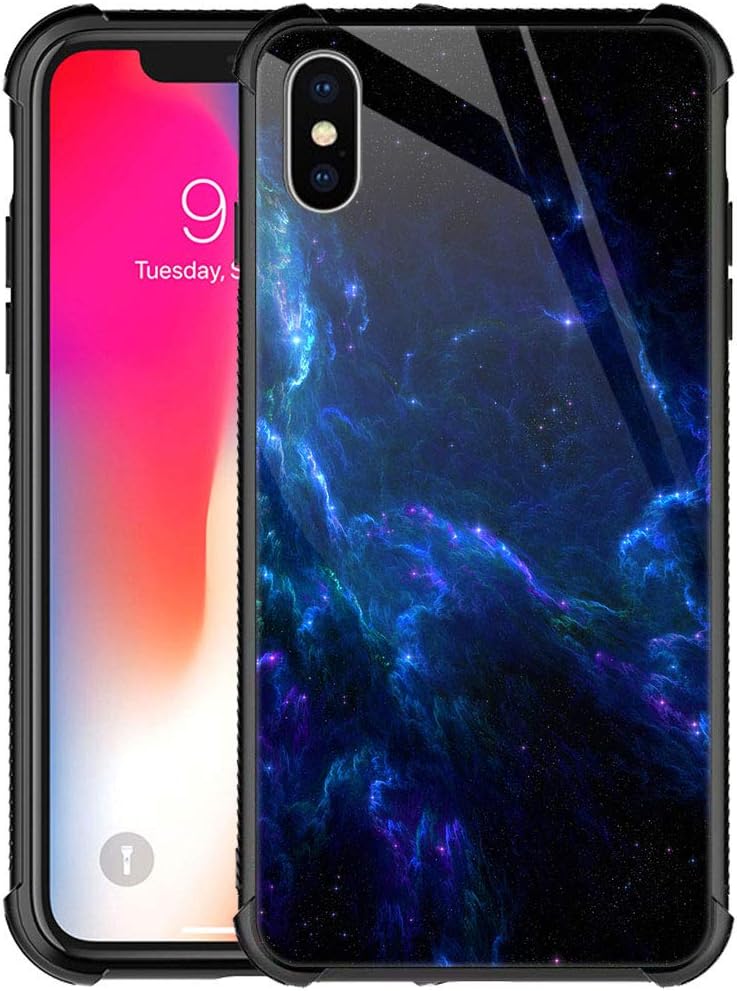 CARLOCA Compatible with iPhone Xs Case,iPhone X Cases for Boys Men Girls,Psychedelic Blue Nebula Pattern Design Shockproof Anti-Scratch Case for iPhone XXS 5.8-inch