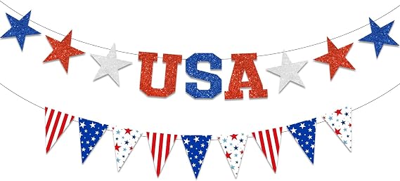 LARRAZABAL 4th of July Banner Decorations, USA Triangle Banner for Memorial Day 4th of July Independence Patriotic Party Supplies