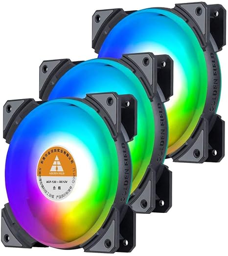 GOLDEN FIELD MH RGB PC Fans,120mm Case fan Automatic Color Change Silent LED Cooling Fan for Computer PC Case CPU Cooler Radiator (3packs)