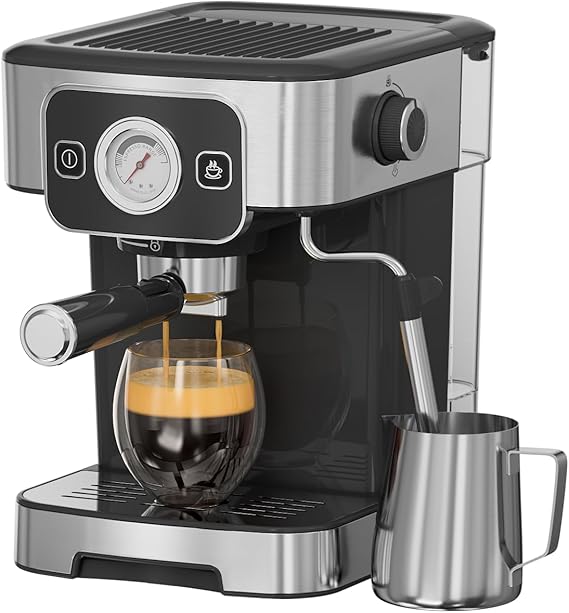 Espresso Machine - 20 Bar Espresso Maker Latte Machine with Steam Milk Frother, Semi-Automatic Coffee Maker for Cappuccino, 60oz Removable Water Tank, Compact Stainless Steel Design