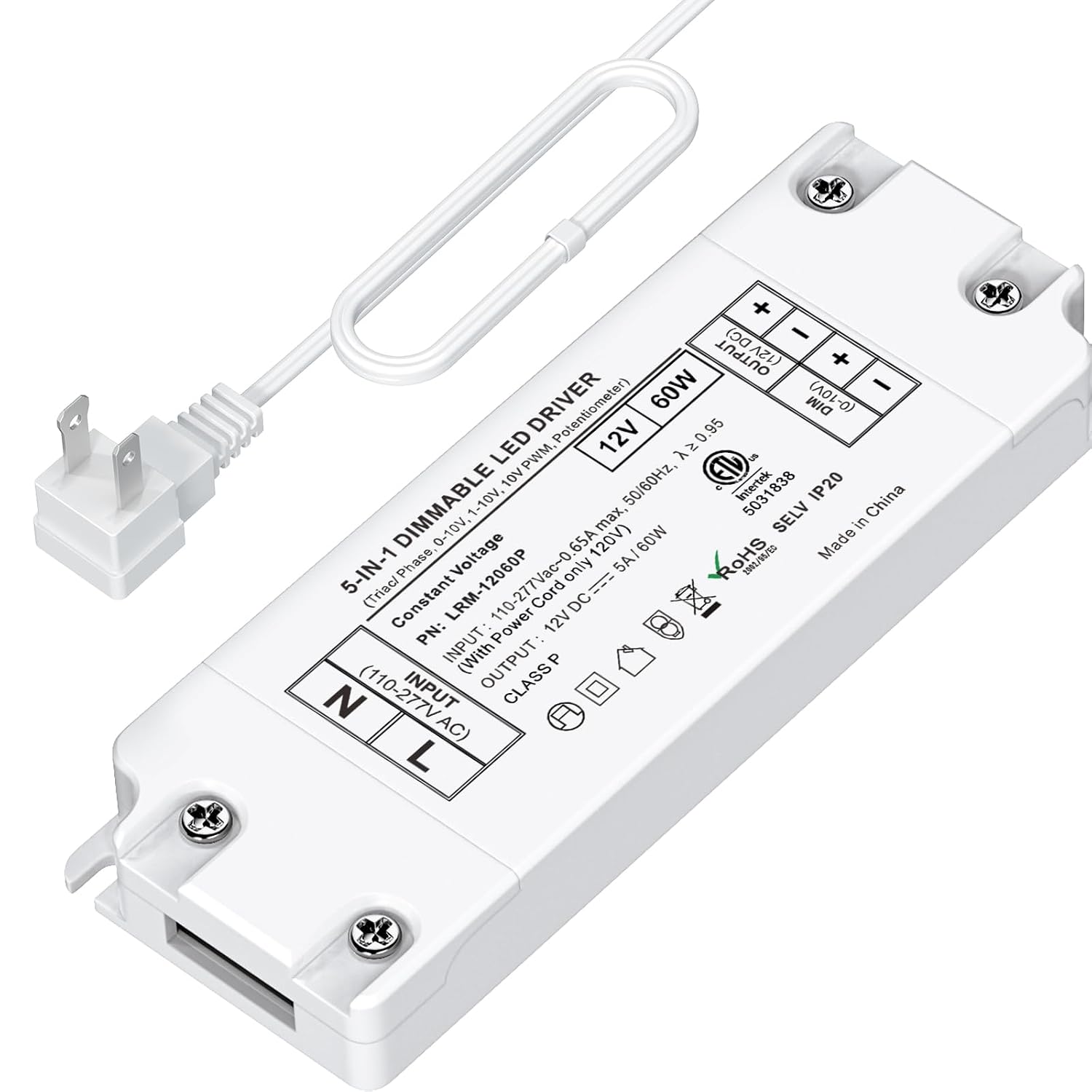 60W 12V Dimmable LED Driver, Flicker-Free LED Transformer, TriacELVMLV Dimmer, Compatible with Lutron & Leviton Switches, Smooth Dimming Power Supply for LED Lights, UL-Listed