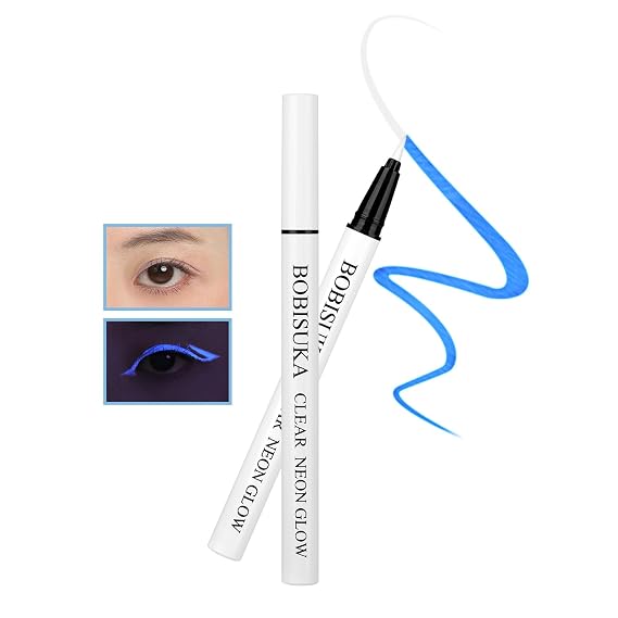 BOBISUKA Clear UV Neon Glow Eyeliner Pen, Invisible Ink White Eye Liner Pen, Waterproof Smudge-proof Graphic Liners, Eye Makeup Kit for Rave Accessories Party