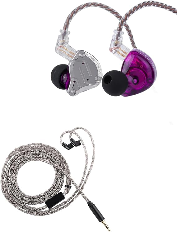 Linsoul KZ ZS10 Pro, 4BA+1DD 5 Driver in Ear Monitor, HiFi Wired Earbuds, Gaming Earbuds(Without Mic, Purple) + Tripowin Zonie HiFi in-Ear Monitor Upgrade Cable(3.5MM,Recessed 2Pin)