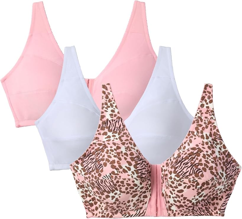 Comfort Choice 3-Pack Front-Close Cotton Wireless Bra