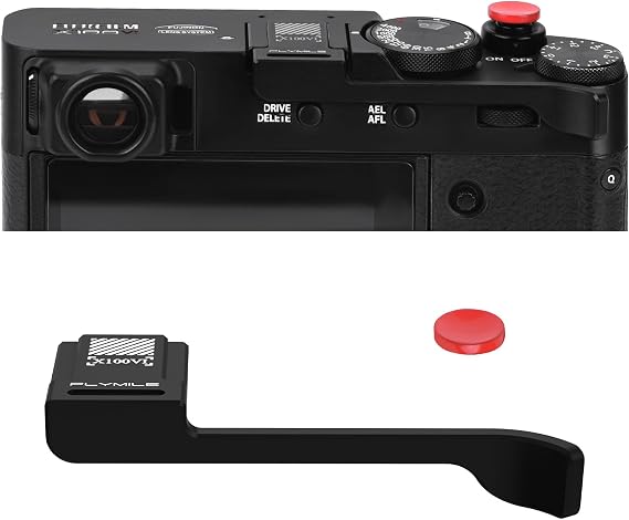 Thumb Grip Metal Hot Shoe Cover with Shutter Button for FUJIFILM X100VI / X100V Fuji Accessories (Black)