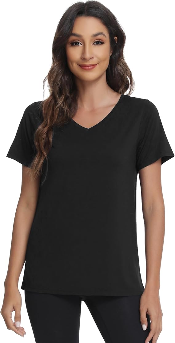 WiWi Viscose from Bamboo Pajama Tops for Women Super Soft Short Sleeve Tee V Neck Sleep Cooling T-Shirt Pjs Sleepwear S-XXL